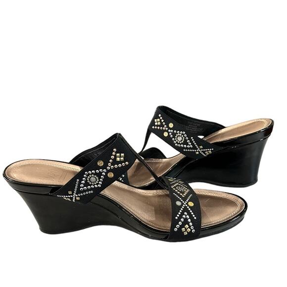 IMPO Aztec slip on mules  slides wedged black faux patent size 11 - Picture 2 of 7